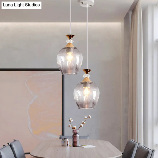 Sleek Cup-Shape Modern Pendant With Grey/Blue/Amber Dimpled Glass - 1 Light Hanging Fixture