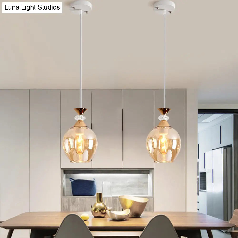 Sleek Cup-Shape Modern Pendant With Grey/Blue/Amber Dimpled Glass - 1 Light Hanging Fixture