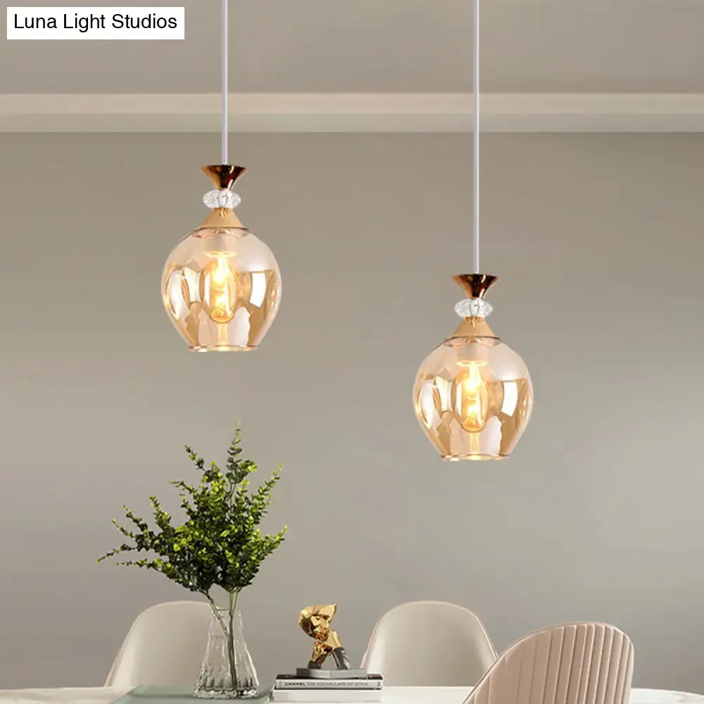 Sleek Cup-Shape Modern Pendant With Grey/Blue/Amber Dimpled Glass - 1 Light Hanging Fixture