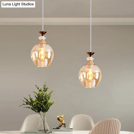 Sleek Cup-Shape Modern Pendant With Grey/Blue/Amber Dimpled Glass - 1 Light Hanging Fixture