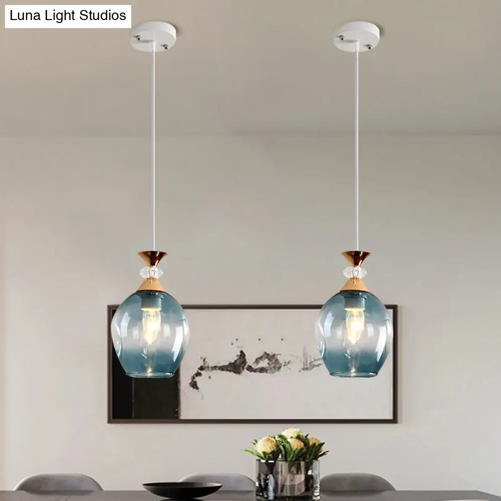 Sleek Cup-Shape Modern Pendant With Grey/Blue/Amber Dimpled Glass - 1 Light Hanging Fixture