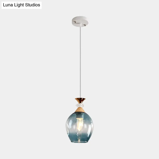 Sleek Cup-Shape Modern Pendant With Grey/Blue/Amber Dimpled Glass - 1 Light Hanging Fixture