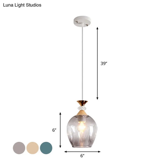 Sleek Cup-Shape Modern Pendant With Grey/Blue/Amber Dimpled Glass - 1 Light Hanging Fixture