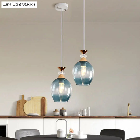 Modern Cup-Shaped Glass Pendant Light With Multi-Colored Dimples