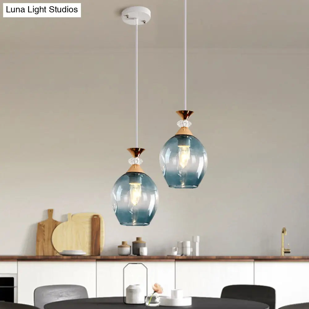 Sleek Cup-Shape Modern Pendant With Grey/Blue/Amber Dimpled Glass - 1 Light Hanging Fixture