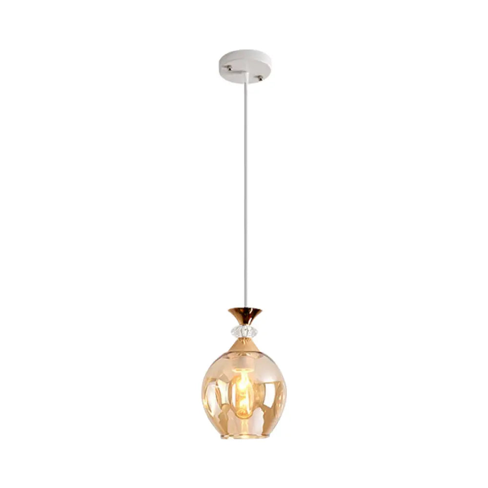 Modern Cup-Shaped Glass Pendant Light With Multi-Colored Dimples Amber