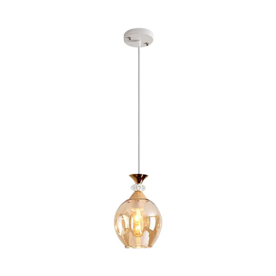 Modern Cup-Shaped Glass Pendant Light With Multi-Colored Dimples Amber