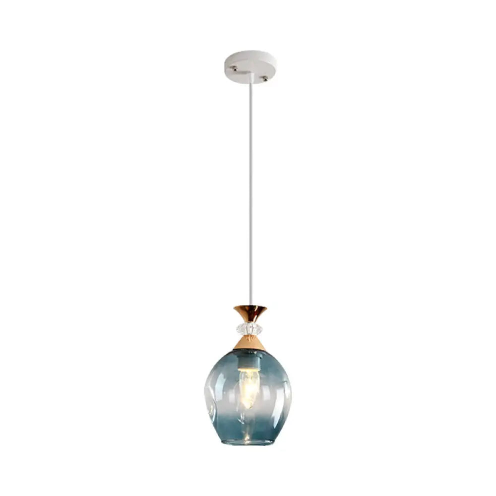 Modern Cup-Shaped Glass Pendant Light With Multi-Colored Dimples Blue