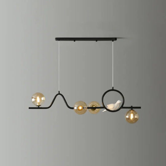 Modern Curve Island Ceiling Light With Glass Ball Shade For Dining Room 4 / Black Amber