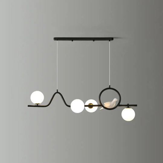 Modern Curve Island Ceiling Light With Glass Ball Shade For Dining Room 4 / Black Milk White