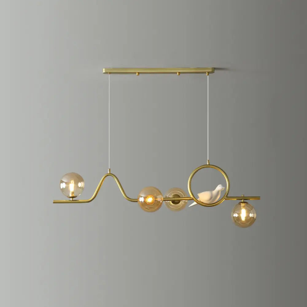 Modern Curve Island Ceiling Light With Glass Ball Shade For Dining Room 4 / Gold Amber