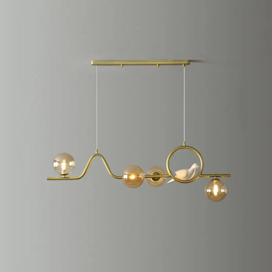 Modern Curve Island Ceiling Light With Glass Ball Shade For Dining Room 4 / Gold Amber