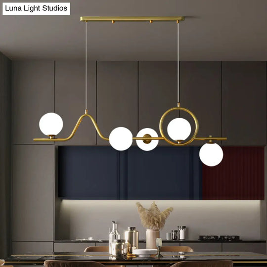 Modern Curve Island Ceiling Light With Glass Ball Shade For Dining Room