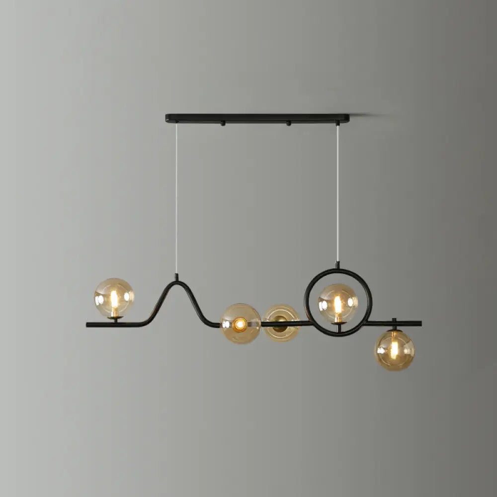 Modern Curve Island Ceiling Light With Glass Ball Shade For Dining Room 5 / Black Amber