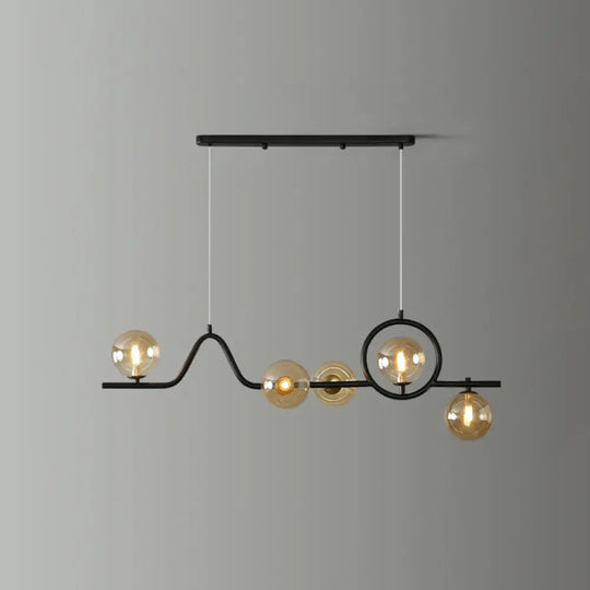 Modern Curve Island Ceiling Light With Glass Ball Shade For Dining Room 5 / Black Amber