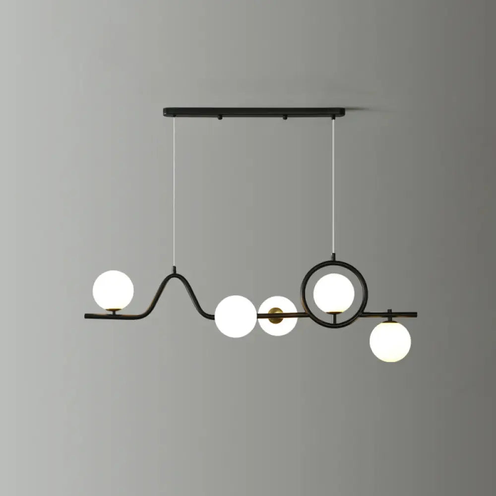 Modern Curve Island Ceiling Light With Glass Ball Shade For Dining Room 5 / Black Milk White