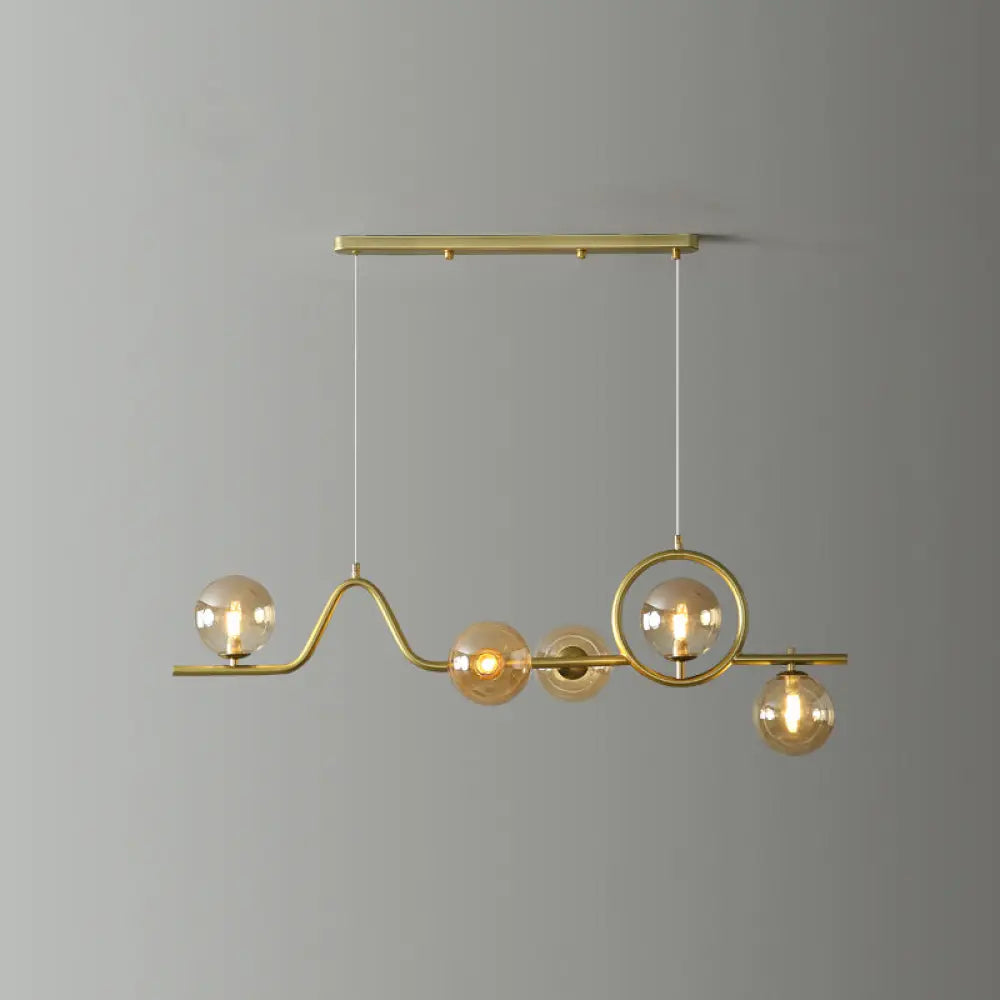 Modern Curve Island Ceiling Light With Glass Ball Shade For Dining Room 5 / Gold Amber