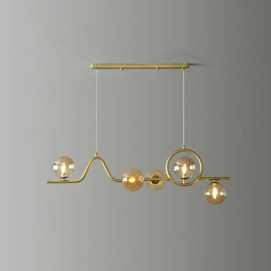 Modern Curve Island Ceiling Light With Glass Ball Shade For Dining Room 5 / Gold Amber