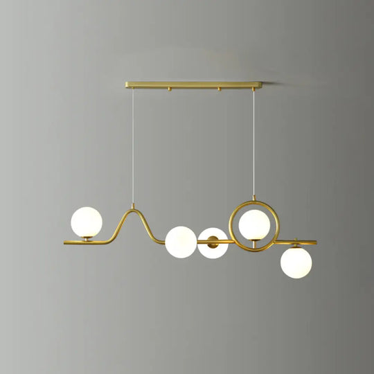 Modern Curve Island Ceiling Light With Glass Ball Shade For Dining Room 5 / Gold Milk White