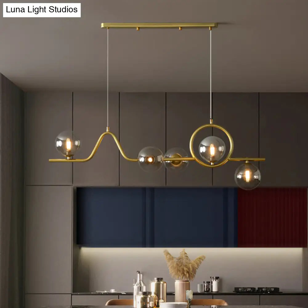 Modern Curve Island Ceiling Light With Glass Ball Shade For Dining Room