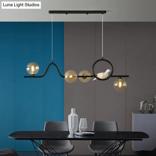 Modern Curve Island Ceiling Light With Glass Ball Shade For Dining Room