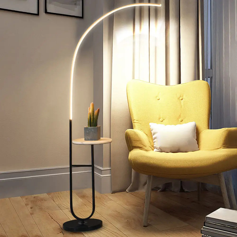 Modern Curve Standing Lamp - Metal Led 1 Head Living Room Floor Lighting White