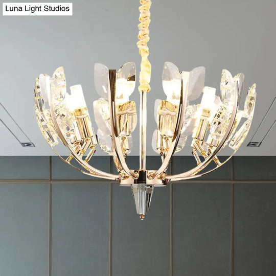 Curved Arm Hanging Ceiling Light With Leaf Crystal Accents - 8/10 Head Chandelier Lamp For Modern