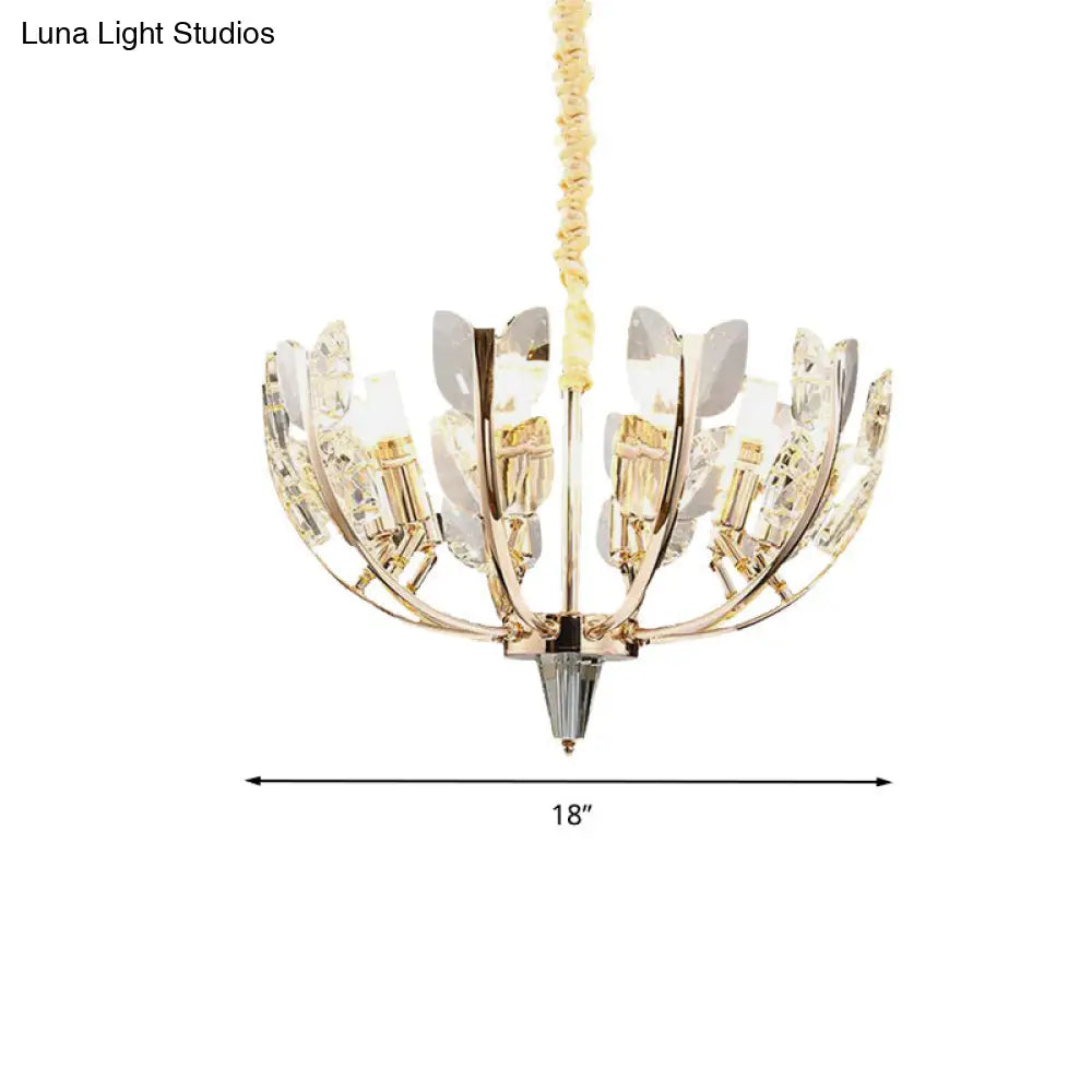 Curved Arm Hanging Ceiling Light With Leaf Crystal Accents - 8/10 Head Chandelier Lamp For Modern