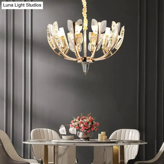 Curved Arm Hanging Ceiling Light With Leaf Crystal Accents - 8/10 Head Chandelier Lamp For Modern