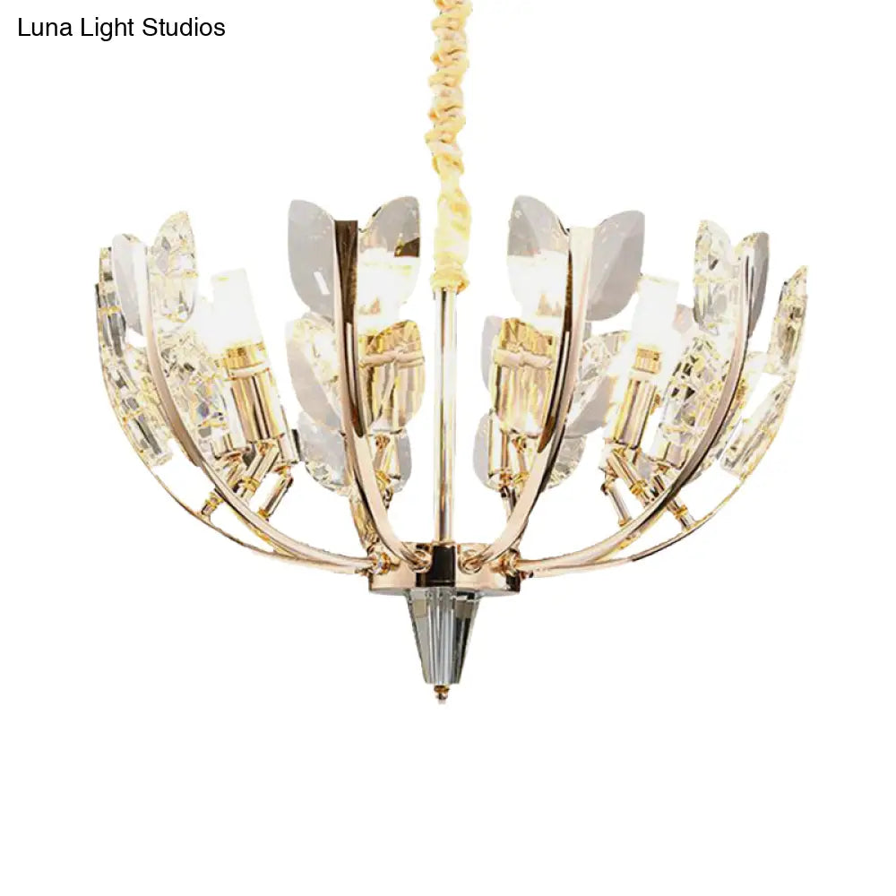 Curved Arm Hanging Ceiling Light With Leaf Crystal Accents - 8/10 Head Chandelier Lamp For Modern