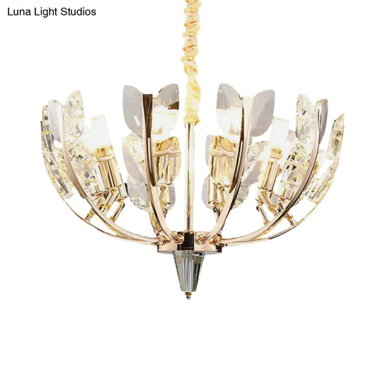 Curved Arm Hanging Ceiling Light With Leaf Crystal Accents - 8/10 Head Chandelier Lamp For Modern