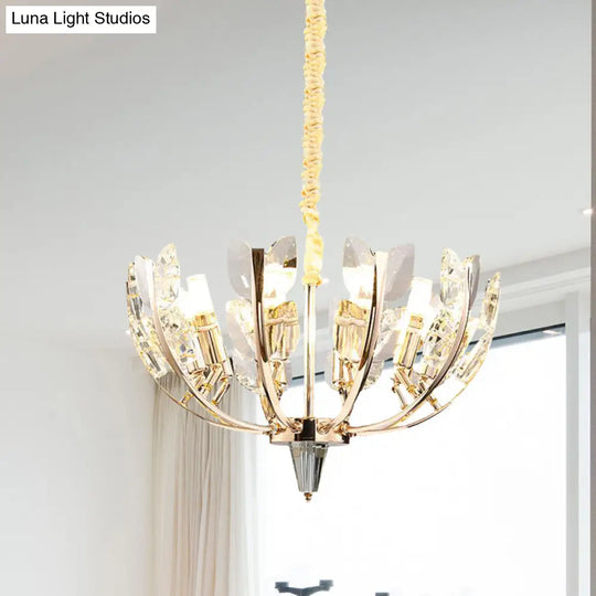 Curved Arm Hanging Ceiling Light With Leaf Crystal Accents - 8/10 Head Chandelier Lamp For Modern