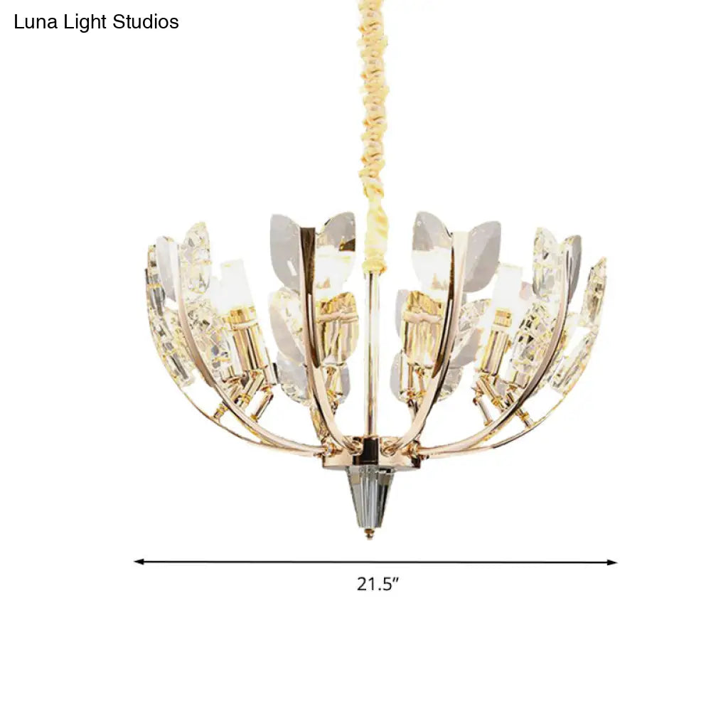 Curved Arm Hanging Ceiling Light With Leaf Crystal Accents - 8/10 Head Chandelier Lamp For Modern