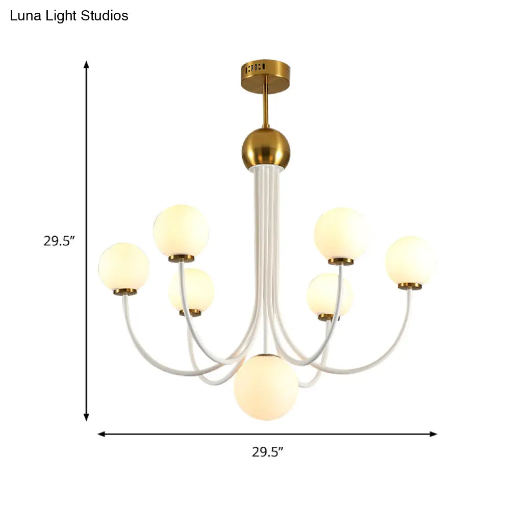 Modern Curved Arm Chandelier With Sputnik Design & White Glass - Led Hanging Light Fixture (5/7