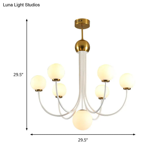 Modern Curved Arm Chandelier With Sputnik Design & White Glass - Led Hanging Light Fixture (5/7