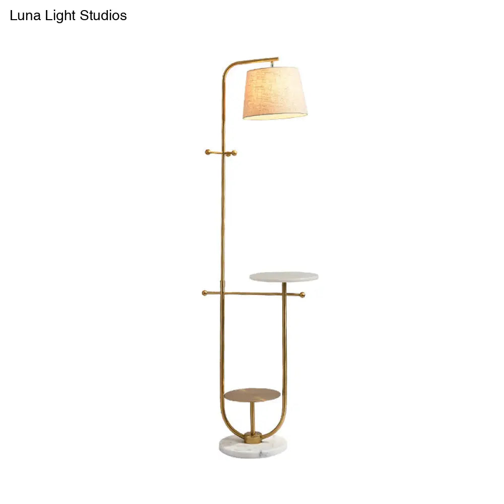 Modern Curved Arm Table Lamp With Gold Finish - Sleek Metal Design Fabric Shade