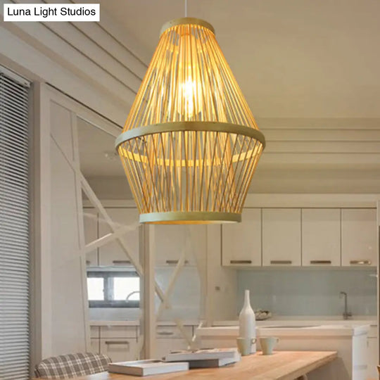 Bamboo Curved Pendant Light - Modern 1-Light Fixture For Dining Room Wood