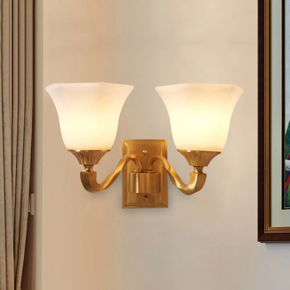 Modern Curved Brass Wall Lamp With Opal Glass Shade 2 /