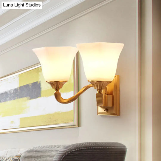 Modern Curved Brass Wall Lamp With Opal Glass Shade