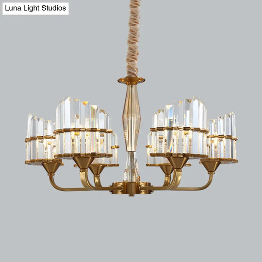 Modern Curved Chandelier With Faceted Crystal: Gold Finish 3/6-Light Pendant For Living Room