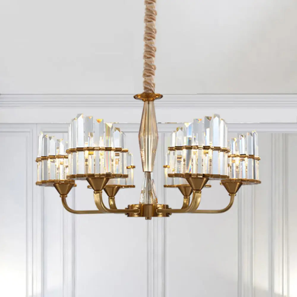 Modern Curved Chandelier With Faceted Crystal: Gold Finish 3/6-Light Pendant For Living Room 6 /