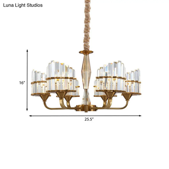 Modern Curved Chandelier With Faceted Crystal: Gold Finish 3/6-Light Pendant For Living Room