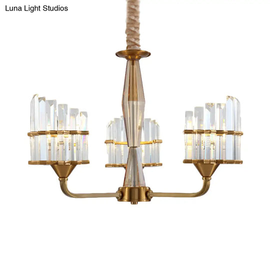 Modern Curved Chandelier With Faceted Crystal: Gold Finish 3/6-Light Pendant For Living Room