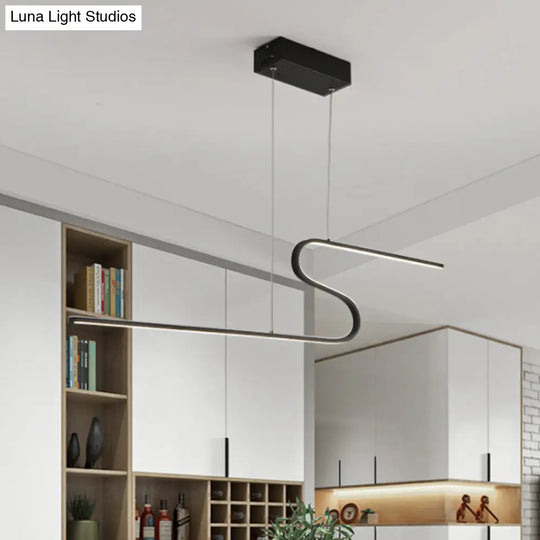 Modern Curved Dining Room Pendant Light - Acrylic Led Chandelier In Black With Adjustable Lighting