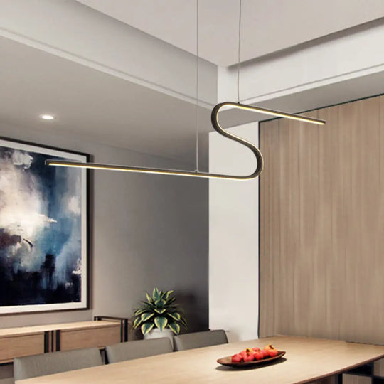 Modern Curved Dining Room Pendant Light - Acrylic Led Chandelier In Black Warm White Or Natural