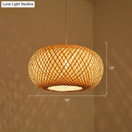 Modern Curved Drum Bamboo Pendant Ceiling Light For Tea Room