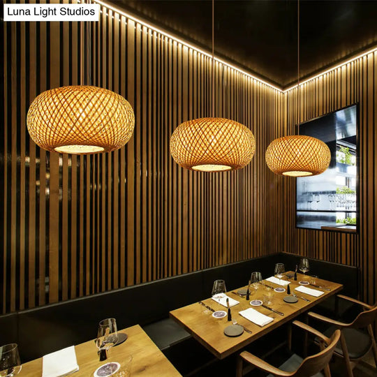 Modern Curved Drum Bamboo Pendant Ceiling Light For Tea Room