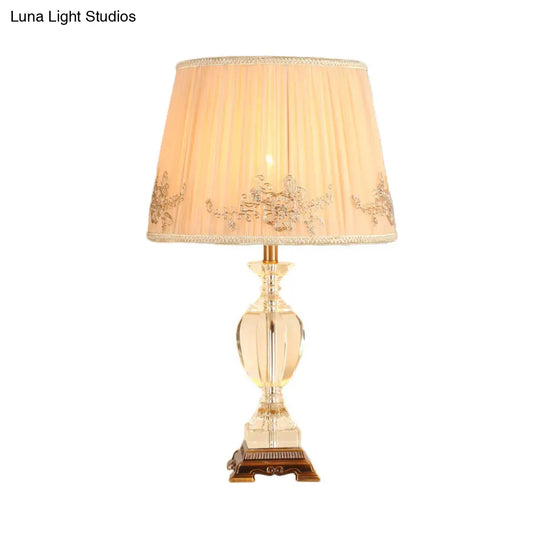 Modern Curved Fabric Desk Lamp With Hand-Cut Crystal Detail And Beige Shade