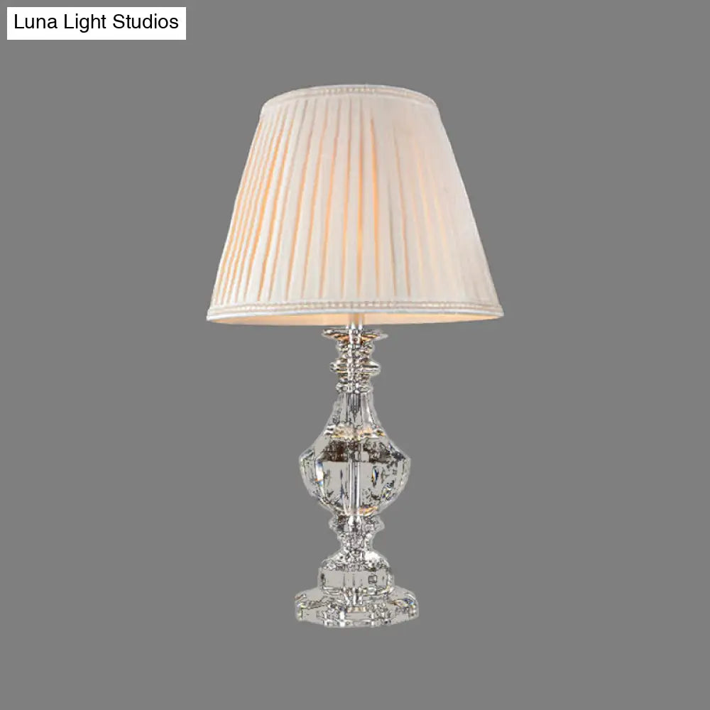 Modern Curved Hand-Cut Crystal Table Lamp With 1 Head - 24.5/27 Long White Small Desk Light