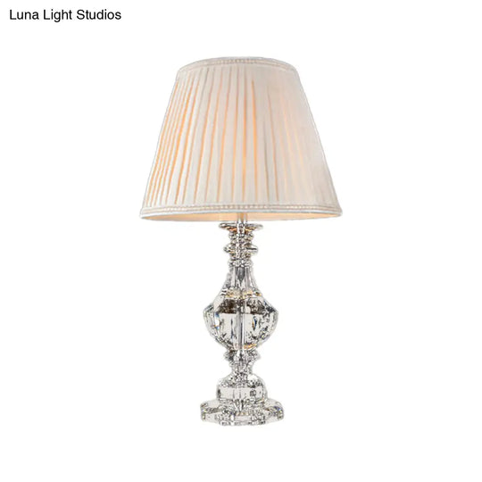 Modern Curved Hand-Cut Crystal Table Lamp With 1 Head - 24.5/27 Long White Small Desk Light